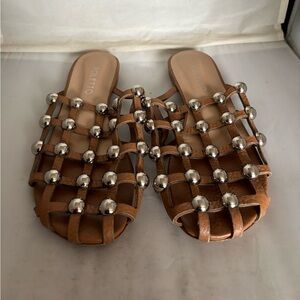 Poletto Brown Leather Mules with Silver stud Accents EU38 US8